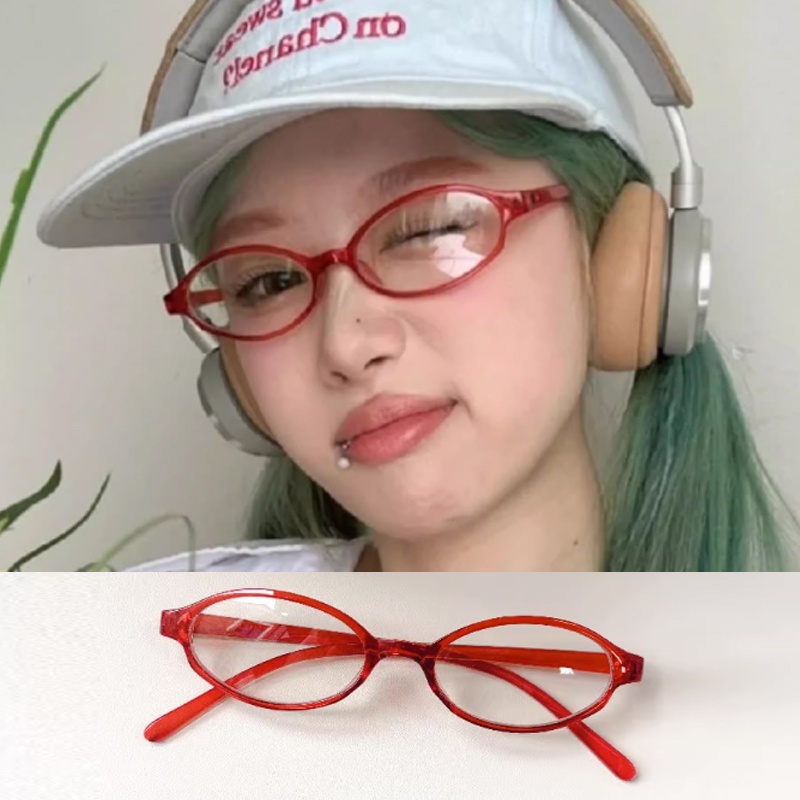 Vintage Y2k Gradual Green Narrow Oval Frame Eyeglasses For Women Clear Lens Eyewear Ornaments