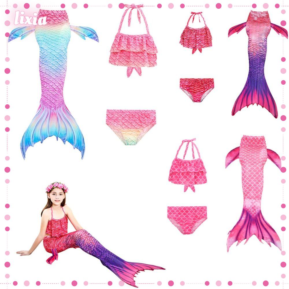 LIXIA 3Pcs Swimmable Bikini Set, Kids Mermaid Tail Fancy Mermaid ...