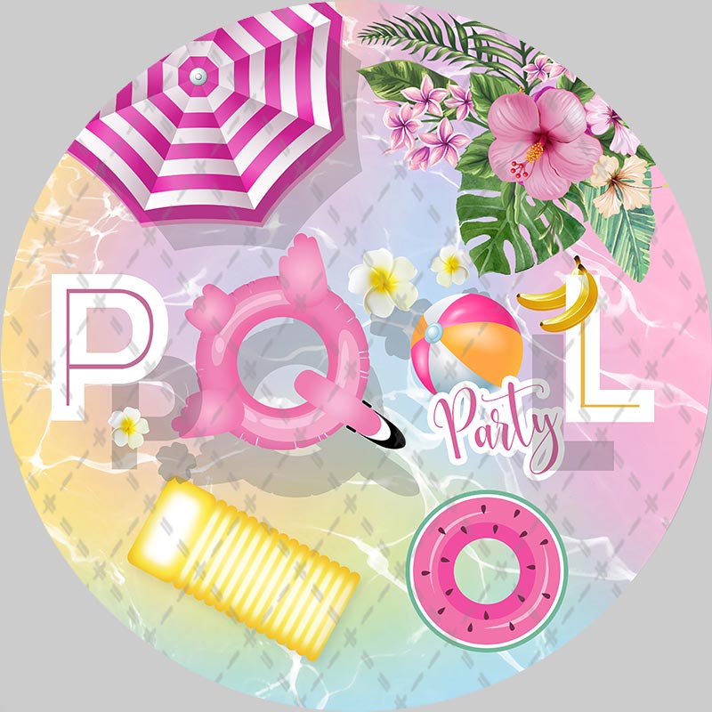 Pink Pool Party Round Birthday Backdrop For Photography Baby Shower ...