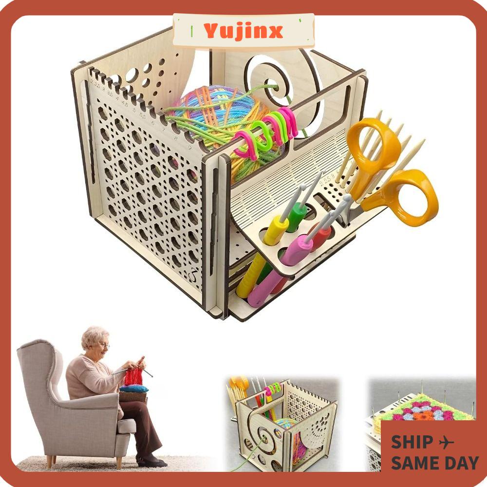 YUJINX Wooden Yarn Bowl, Allinone Multifunctional Knitting Bowl