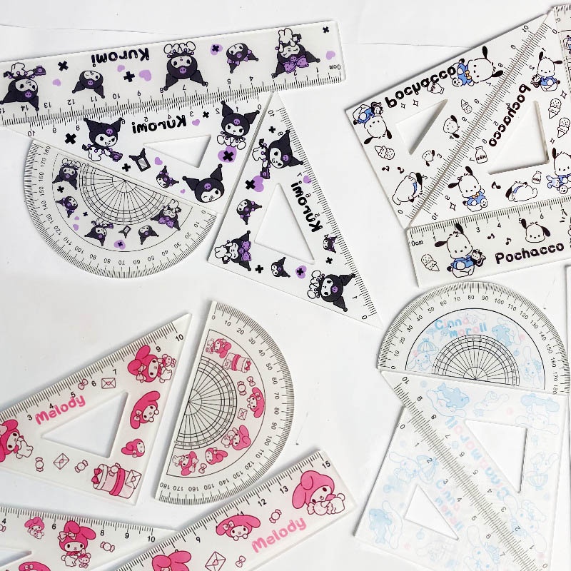 4pcs/set Anime Sanrio Acrylic Ruler Set Hello Kitty Kuromi Pochacco