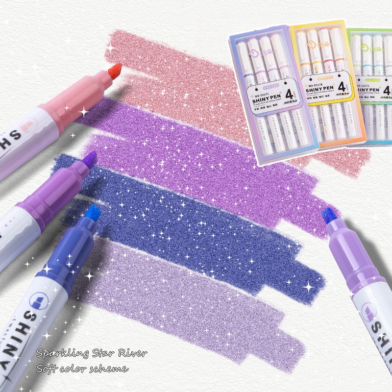 4pcs/set Ins Shiny Glitter Highlighter Pen Students Draw Doodle Art