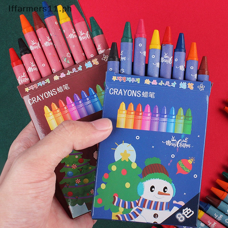 Iffarmers 8 Colors Crayons Creative Cartoon Christmas Pens Drawing NonToxic Oil Pastels Kids