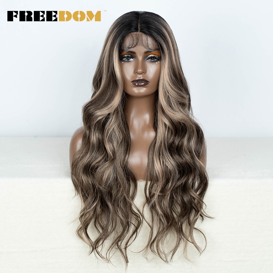 FREEDOM Body Wavy Synthetic Lace Front Wigs For Black Women 28 inch ...
