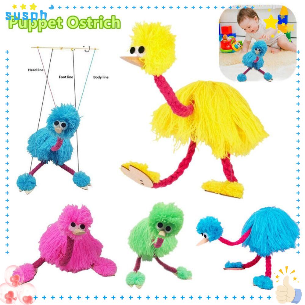 SUSPH Ostrich Puppet Stuffed, Plush Toy Stuffed Ostrich Wooden Ostrich