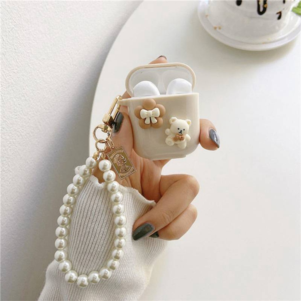 Earphone Case For Airpods 4 Pro 2 3 1 Fashion 3d Bear Flower Decoration 