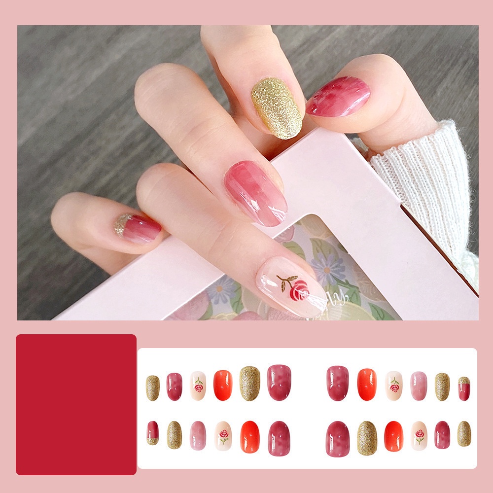 【hot sale】 Fake Nails Set With Glue 24Pcs/Box DIY French False Nail ...