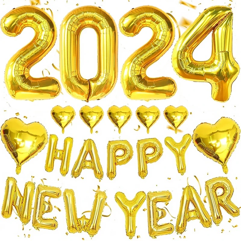 Happy New Year 2024 Balloons Gold Number Balloons/Indoor Outdoor