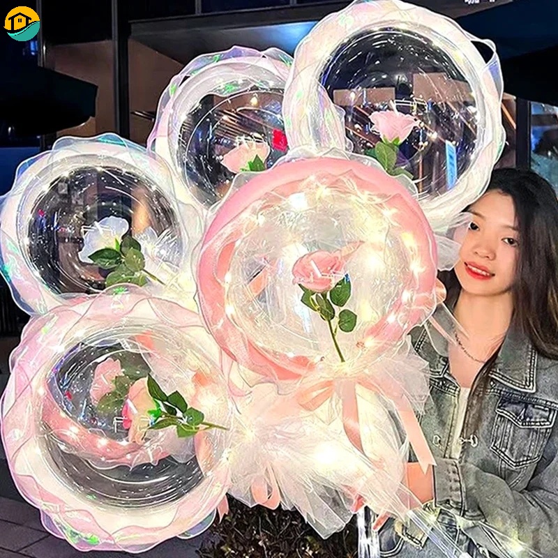Valentine's Day LED Light Bobo Balloons Transparent Luminous Bouquet