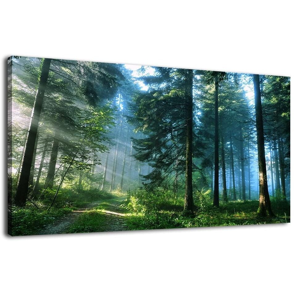 Green Forest Canvas Wall Art Living Room Wall Decor Large Nature ...
