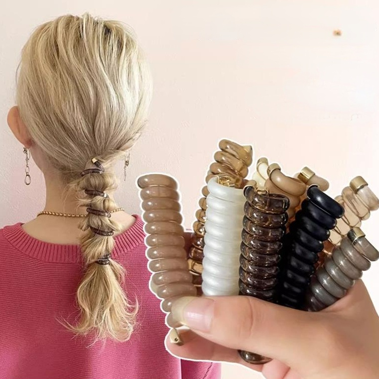 High Elastic Spiral Hair Rope Girl Head Rope Ponytail Hair Ring Rubber ...