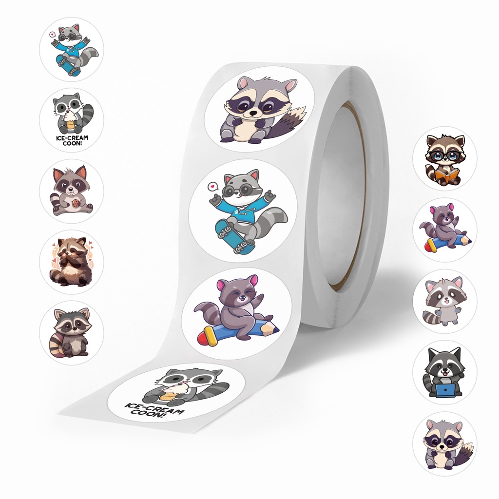500 pcs 10 images Cute Little Raccoons Stickers Roll/Stickers Tape ...