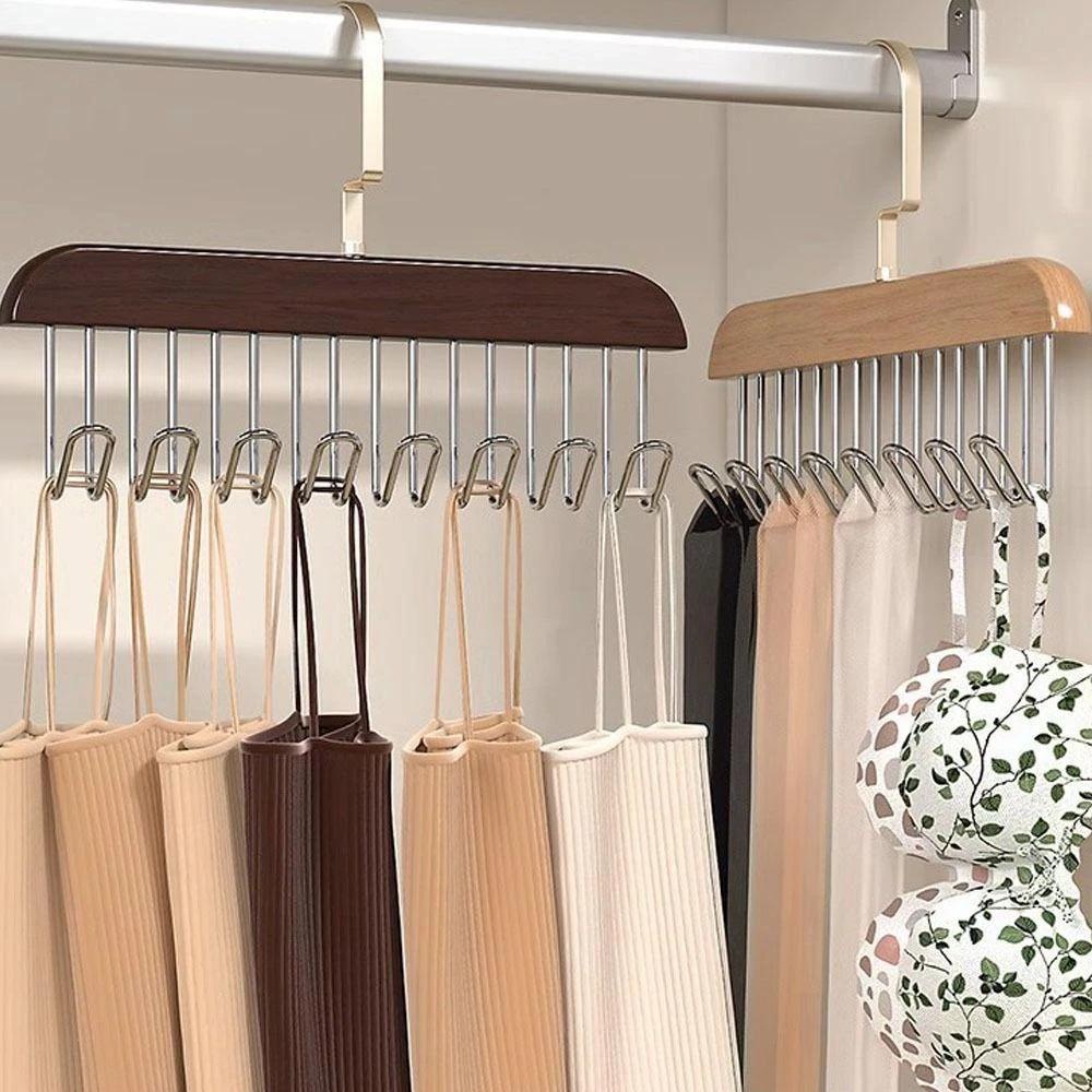 8 Hooks Solid Wood Hanger Anti Slip Multi Hook Coat Rack 360° Rotation