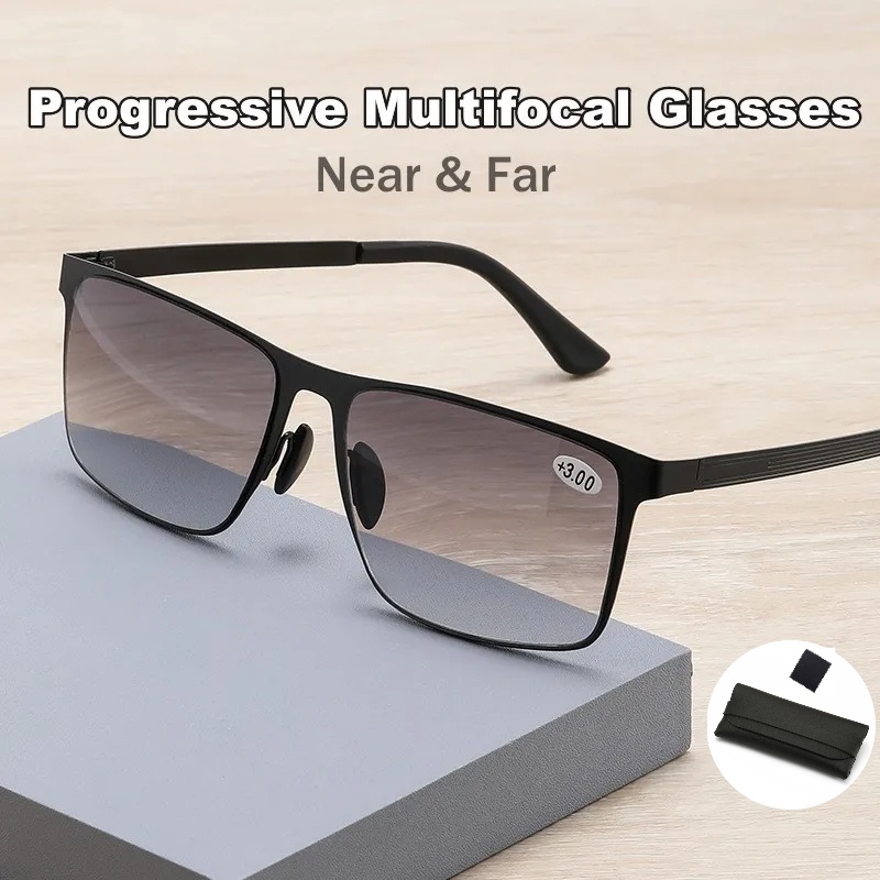 Retro Men Half frame Reading Sunglasses With Box Progresive Multifocal