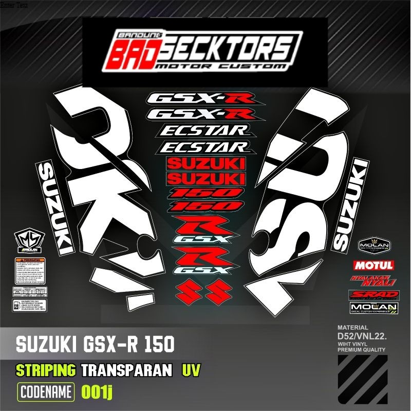 PUTIH Decal Sticker Striping Variations Transparent Uv Suzuki Gsx R 150 ...