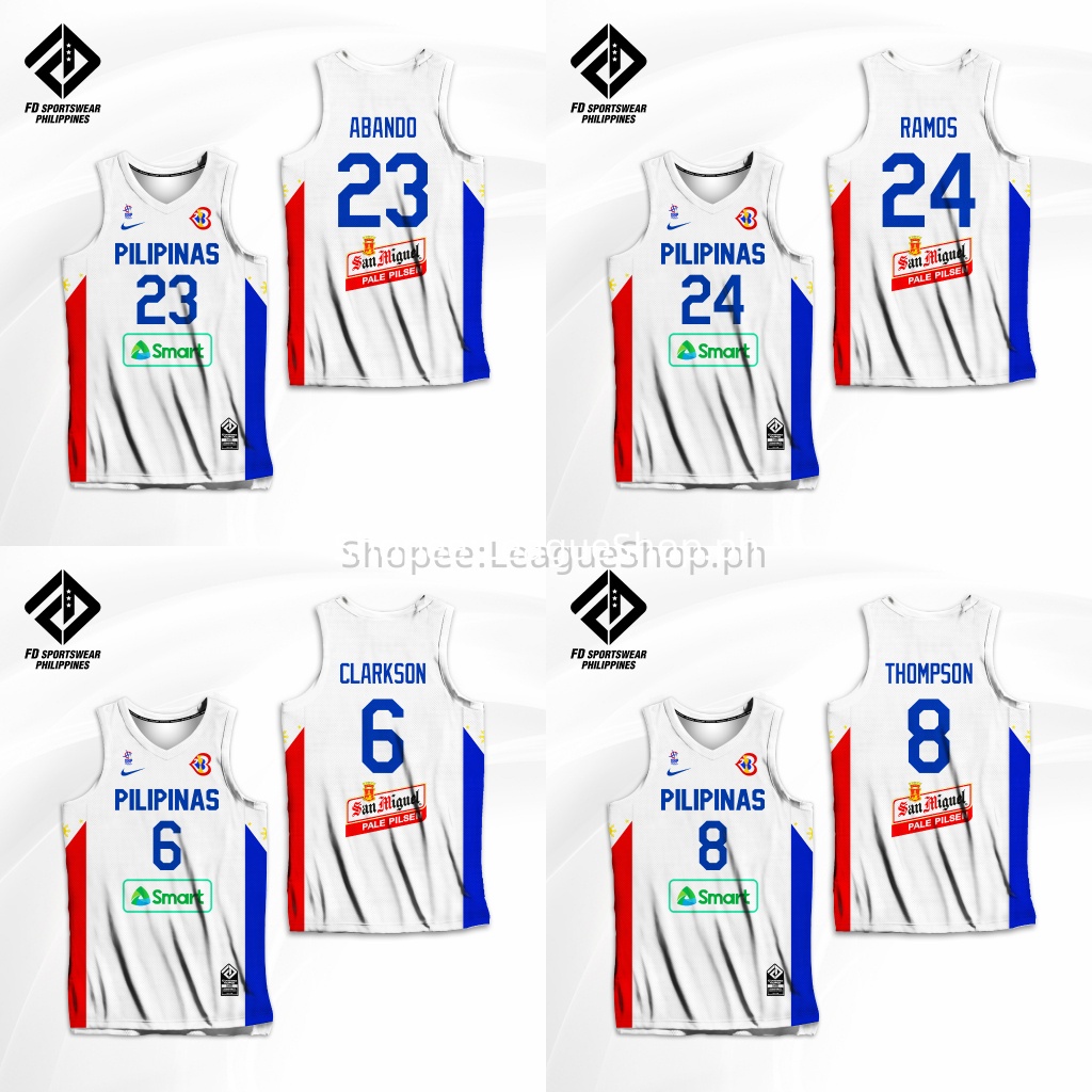 Jersey Abando Pilipinas Fiba Wc 2023 White Jersey for Kids Customize Name and Number Jersey 