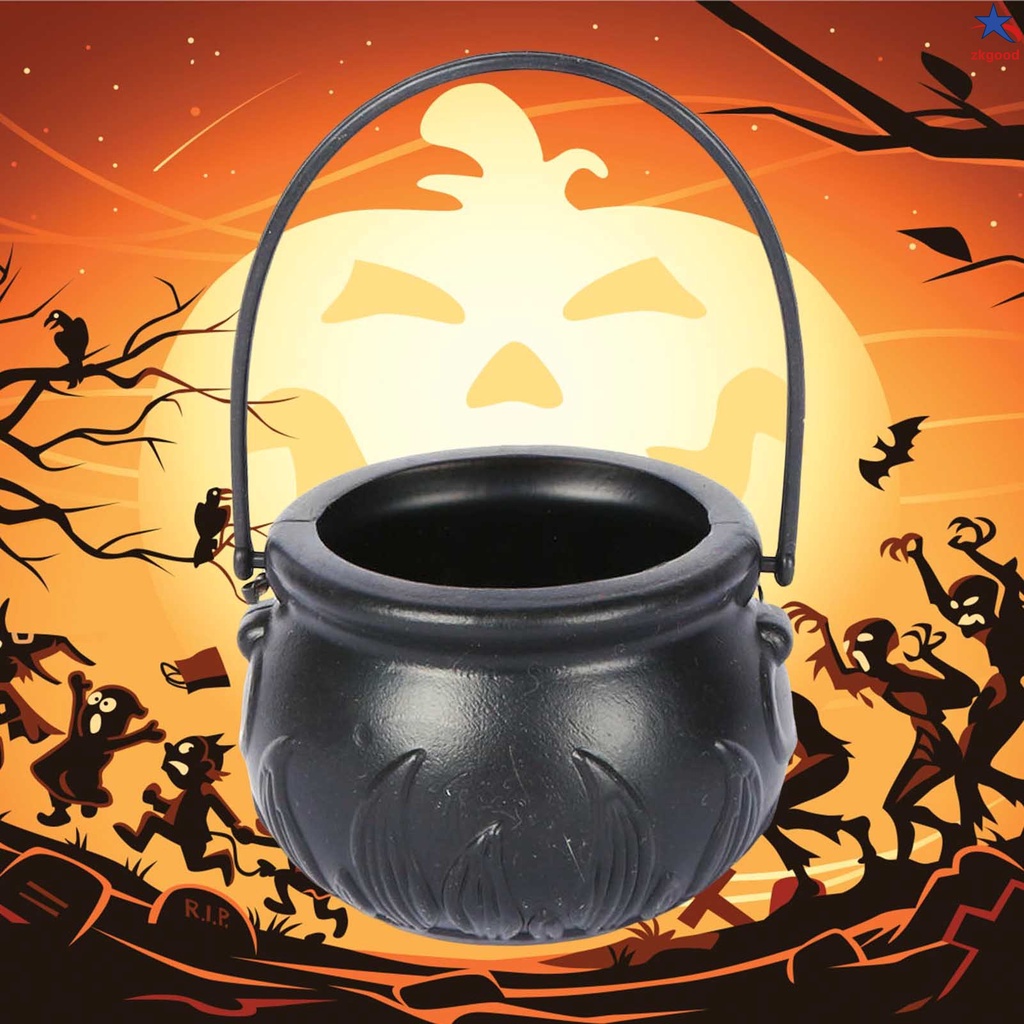 Halloween Candy Pots Black Plastic Witch Cauldron Pot Bucket Candy Bowl