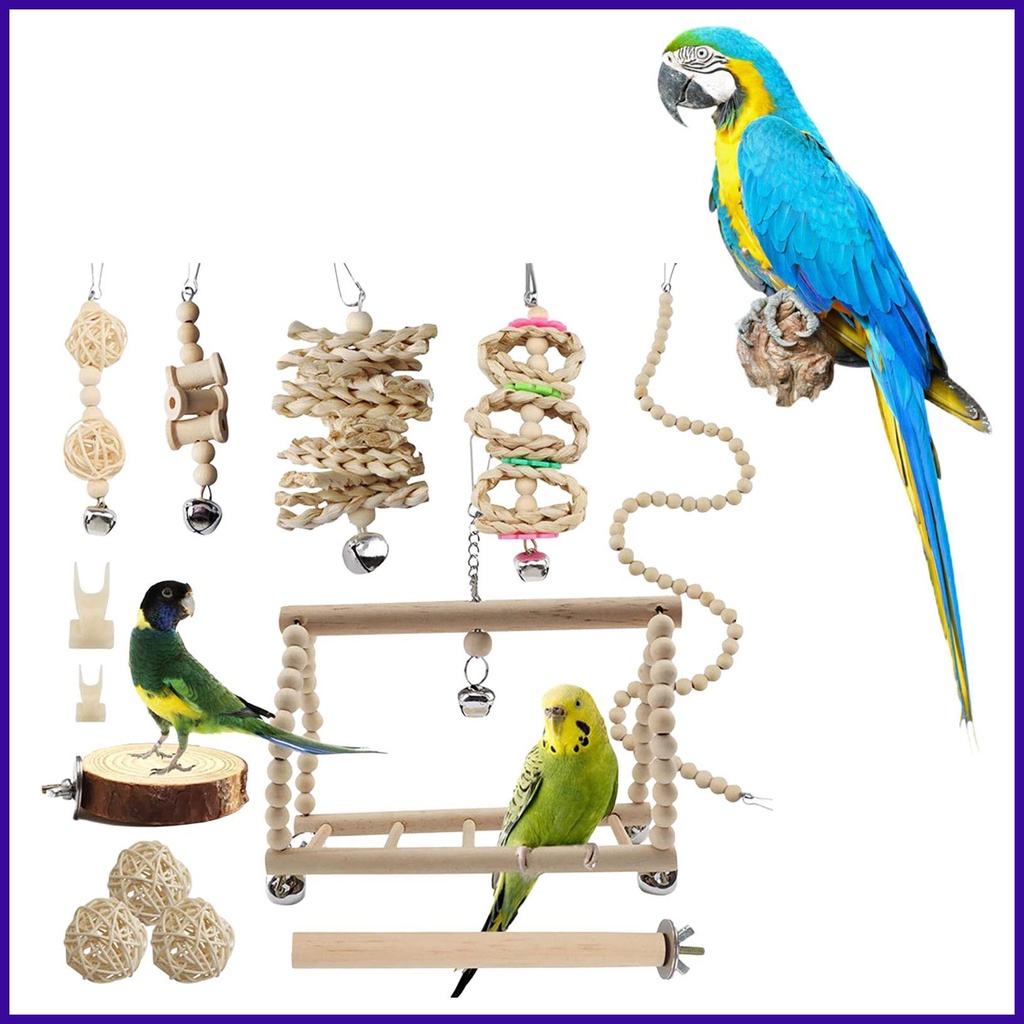 Bird Parrot Toys Natural Wood Small Bird Cage Toys Small Parrot Swing