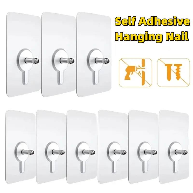 Punch Free Seamless Adhesive Wall Hanging Nails Hook Self Adhesive Hole ...