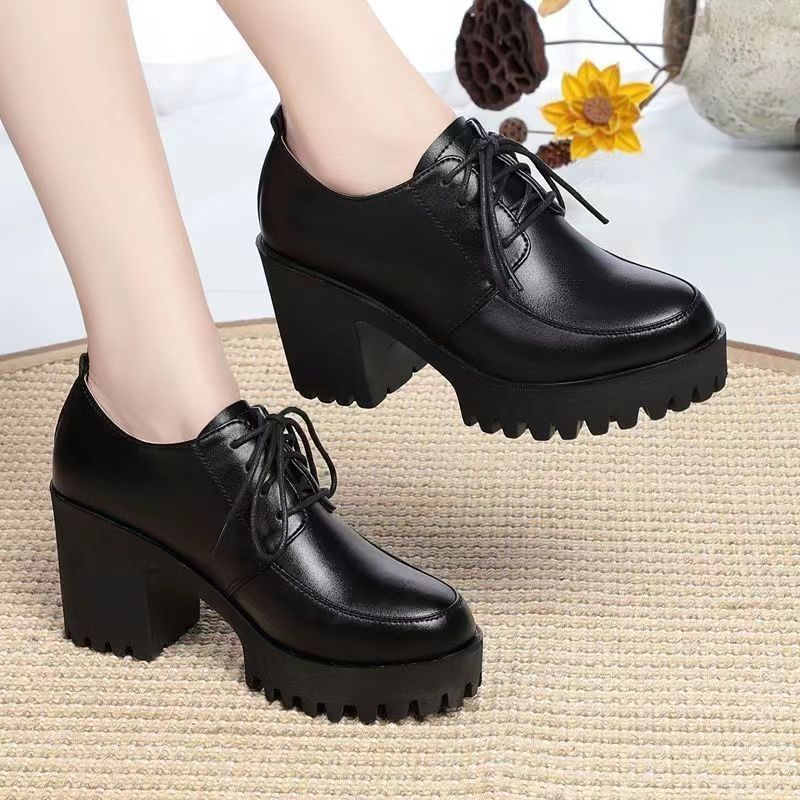 Women's British Style Heightening Small Leather Shoes Thick Sole High