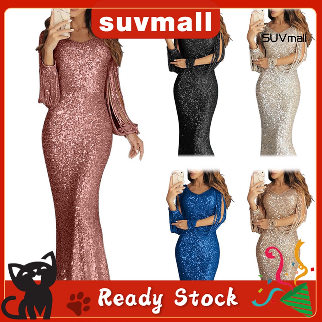 [Suvmall] Plus Size Chic Women Sequined Tassel Long Sleeve V Neck ...