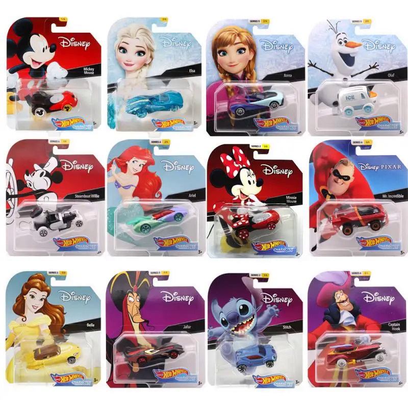Hot Wheels Disney Character Cars Mickey Minnie Mouse Ariel Anna Elsa Captain Hook Timon Pluto