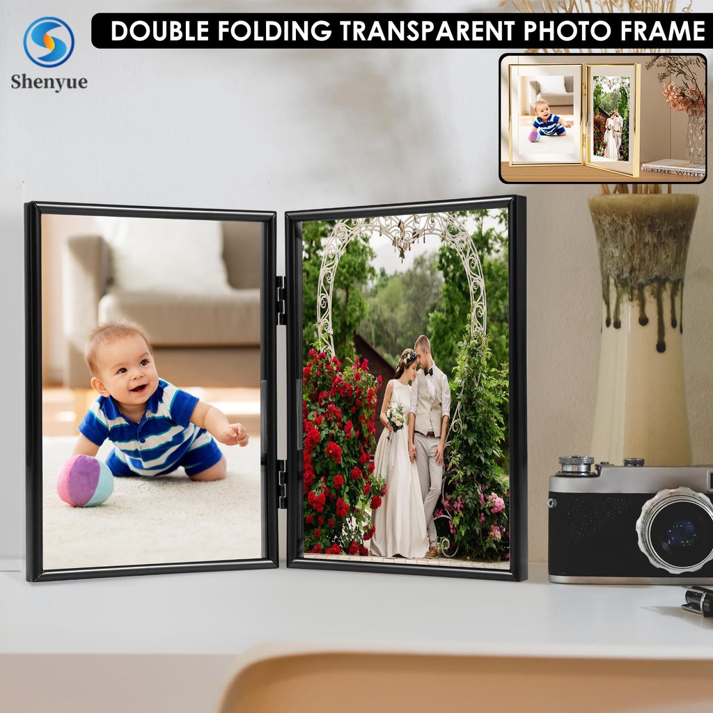 Double Picture Frame 7 x 5Inch Metal Hinged 2 Photos Frame Desk Picture