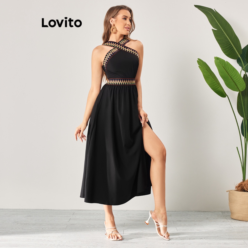 Lovito Women Boho Plain Colorblock Pleated Dress LBL06063 | Shopee ...