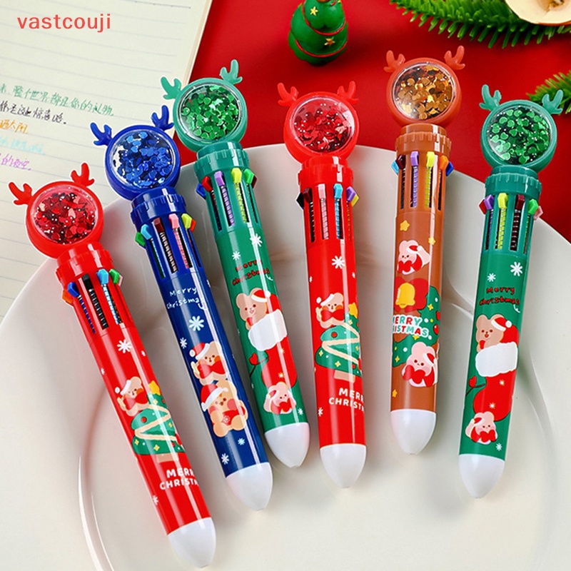 vastcouji Christmas Ten Colors Ballpoint Pen Cartoon Elk Pendants Noel