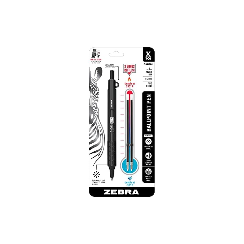 Zebra Pen X701 Tactical Ballpoint Pen with Special Refill, Fine 0.7mm