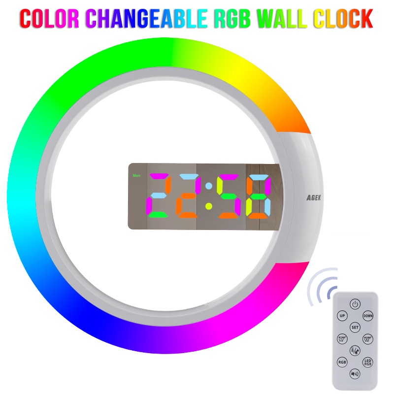 Remote Control Digital Wall Clock Creative LED RGB Alarm Clock with ...