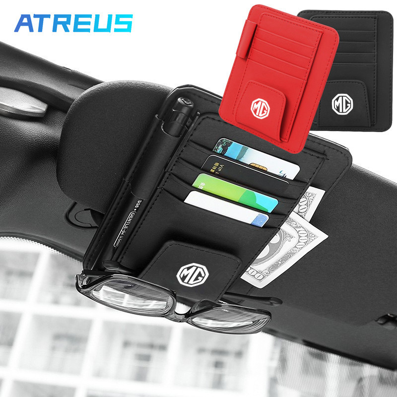 MG PU Leather Car Sun Visor Card Pen Holder Glasses Clip Storage Bag ...