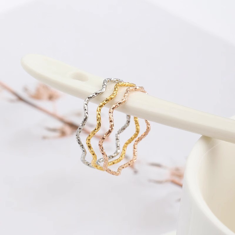 Titanium Steel Niche Very Slim Distort Ring Wave Shape Twists Female ...