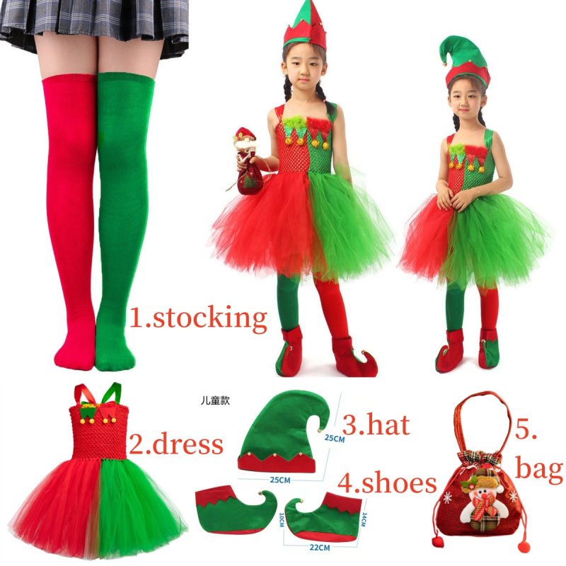 18Y Red Green Christmas Elf Costumes Girls Xmas Carnival Party Cosplay