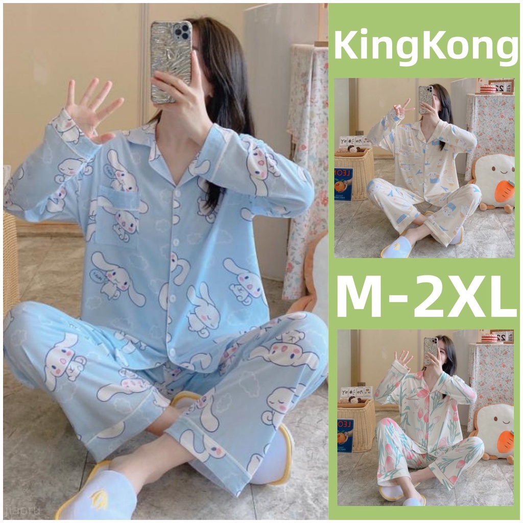 Pyjamas Women Pajamas Set Cotton Sleepwear Woman Autumn winter Korean  version Cardigan Long sleeve Cartoon Cute Homewear M-2XL