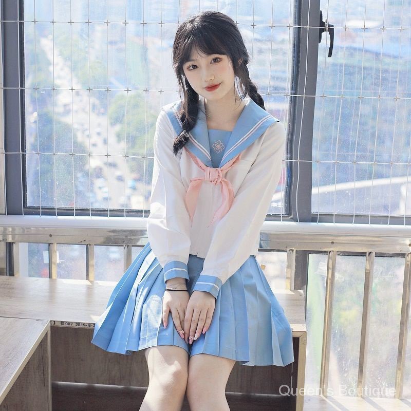 Cherry campus skirt College uniform [] Japanese student wear suit blue ...