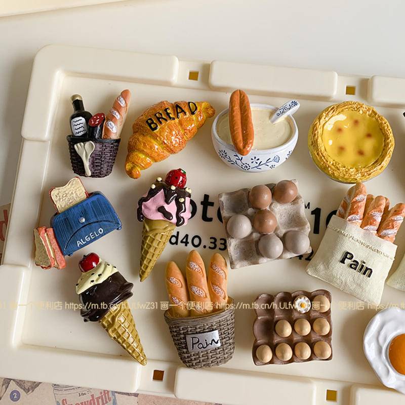 Simulated food Refrigerator magnets Eggs with French sticks Magnetic ...