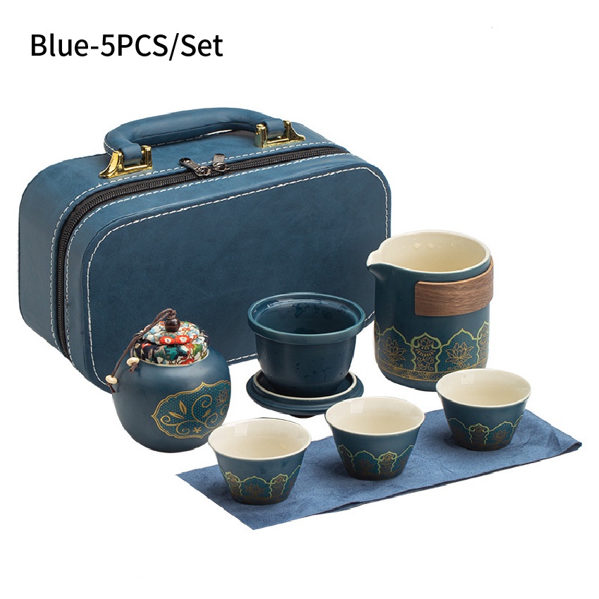 Ceramic Tea Set 5PCS Tea Set 1 Tea Pot 1 Tea Caddy 3 Tea Cup Travel ...