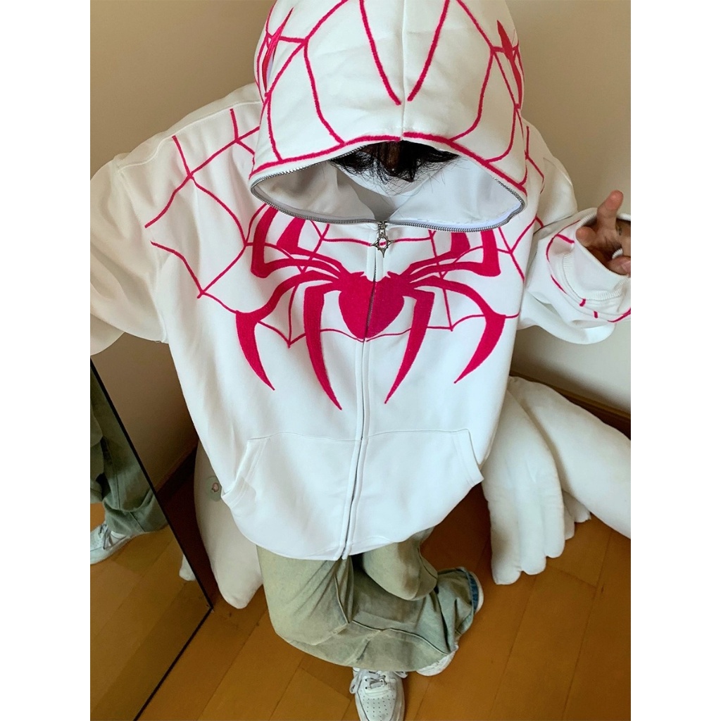 VEVE Spider Printing Hoodie Sweatshirts with Zipper Korean Style loose ...