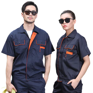 Mens Workshop Shirt Uniform Short Sleeve Zipper Factory Work