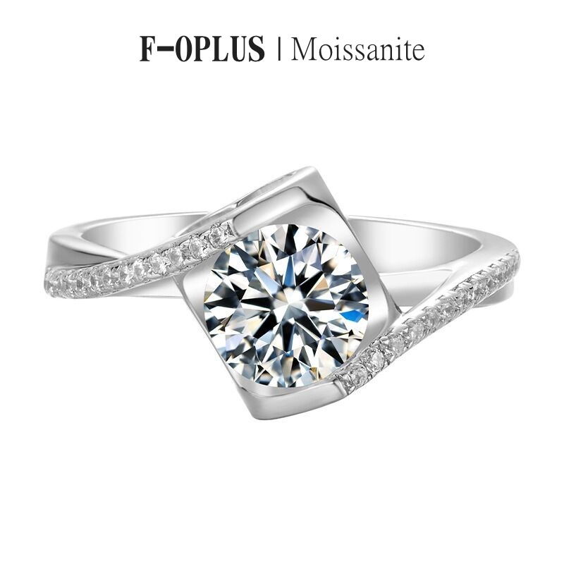 F-OPLUS | 0.5-1 Carat Real Moissanite Ring with Certificate Silver Ring ...
