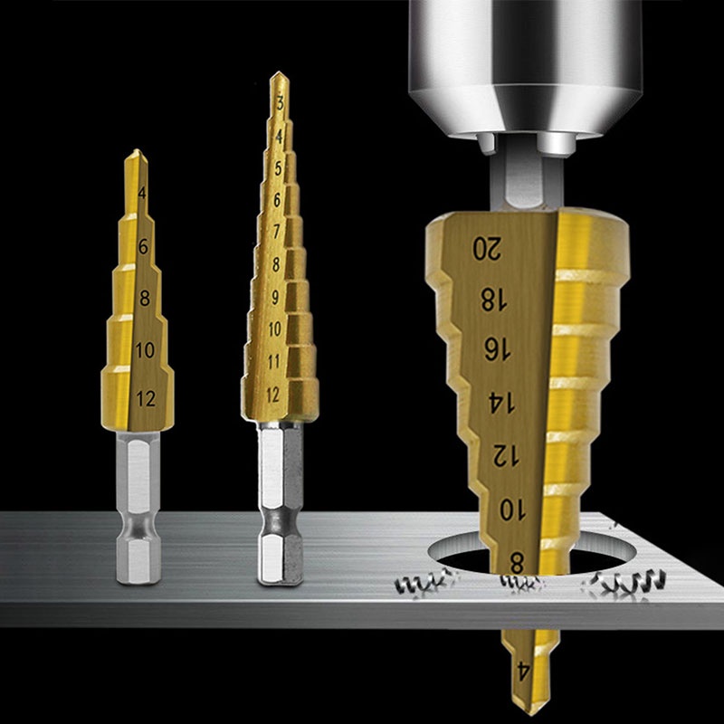 3pcs 3-12mm 4-12mm 4-20mm HSS Straight Fluted Step Bit Set Metal Core ...