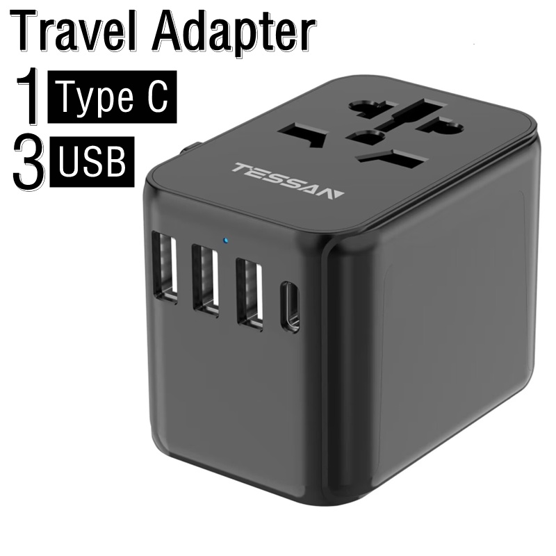 TESSAN Universal Travel Adapter with USB+Type C,Worldwide Travel Plug