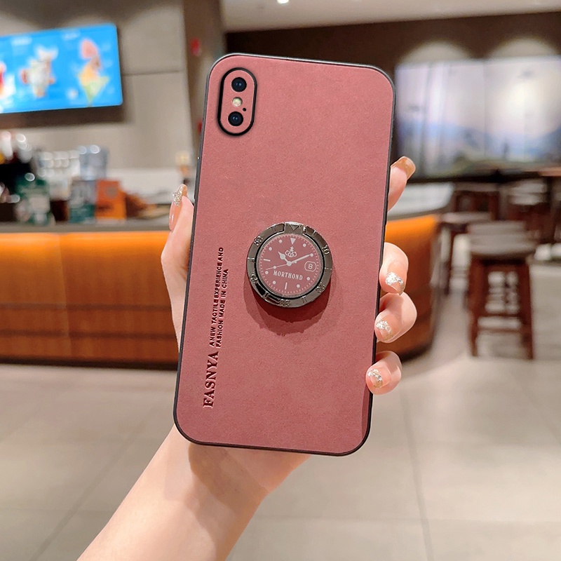 For Apple iPhone X iPhoneX Case Soft Silicone Edge Hard Back Cover PU  Leather Phone Case Holder With Bracket