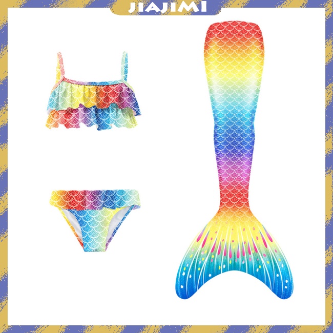 JM 3 Pcs Girls Mermaid Swimsuit Colorful Fish Tail Briefs Bikini Split ...