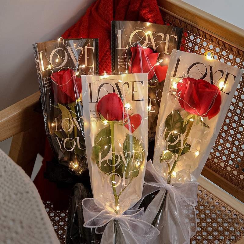 20pcs LOVE Transparent Rose Packaging Bags Flower Bouquet Plastic Bag ...