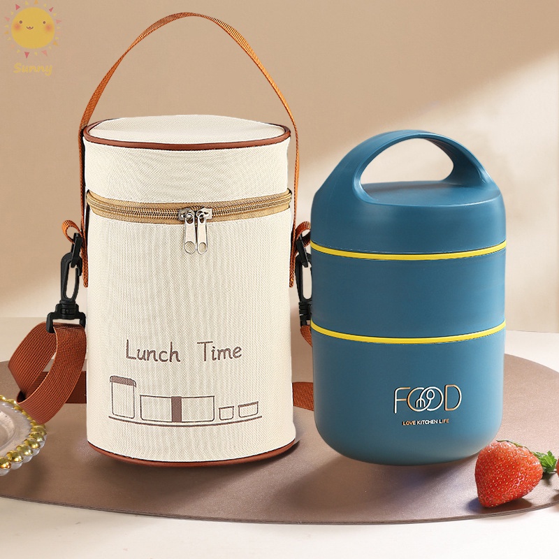 2 Layers Portable Lunch Box Insulated Food Container Breakfast Cup ...