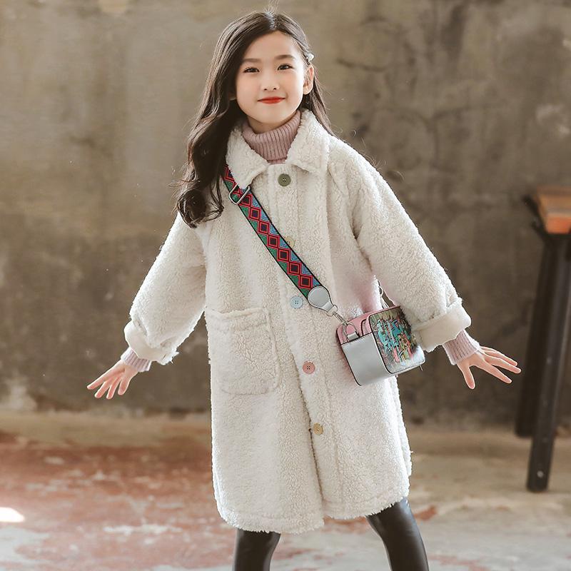Girl's Plush Coat Winter Outerwear New Korean Mid-length Coat Children's  Thickened Fashion Girls' Kids Thick Tops