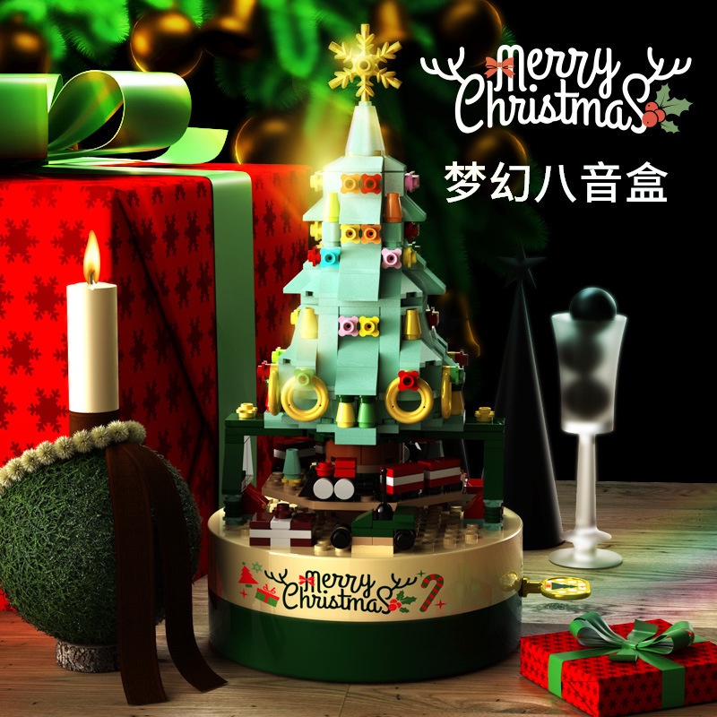 Colorful Christmas Tree Building Blocks Rotating Music Box (Lego