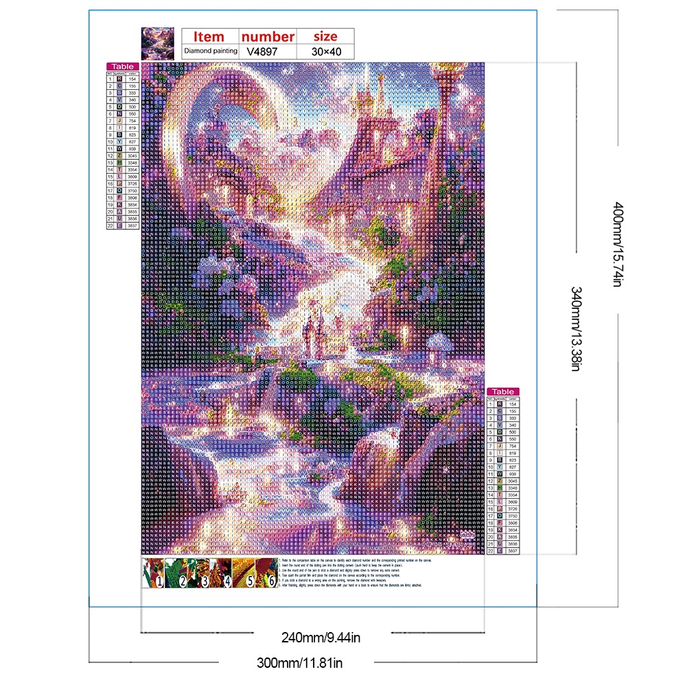 5D DIY Full Round Drill Diamond Painting Dream Castle Kit Home ...